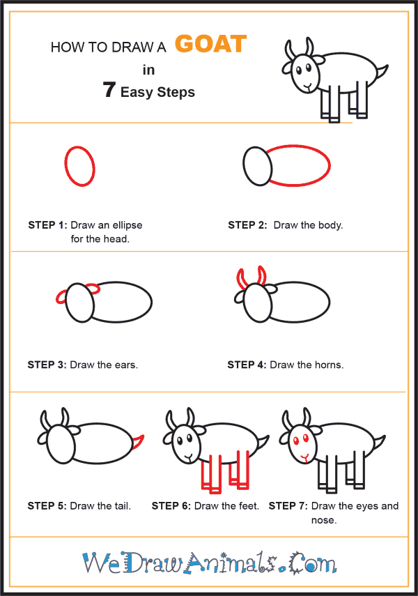 how to draw a goat step by step for kids
