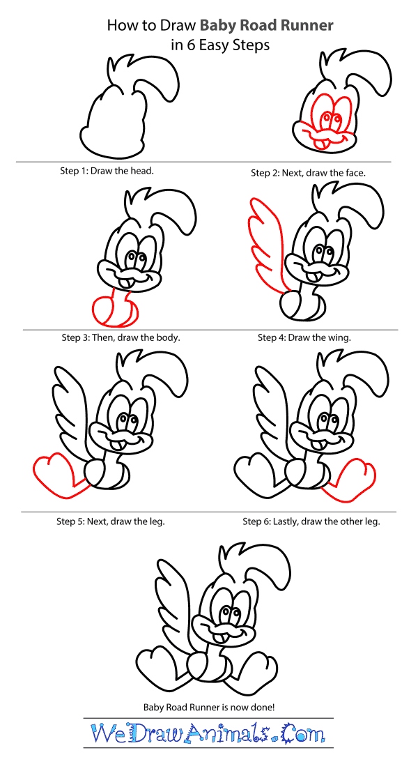 How to Draw Baby Road Runner From Looney Tunes - Step-by-Step Tutorial