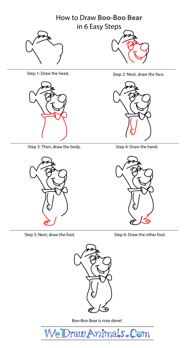 How to Draw Boo Boo Bear From Yogi Bear - Step-by-Step Tutorial
