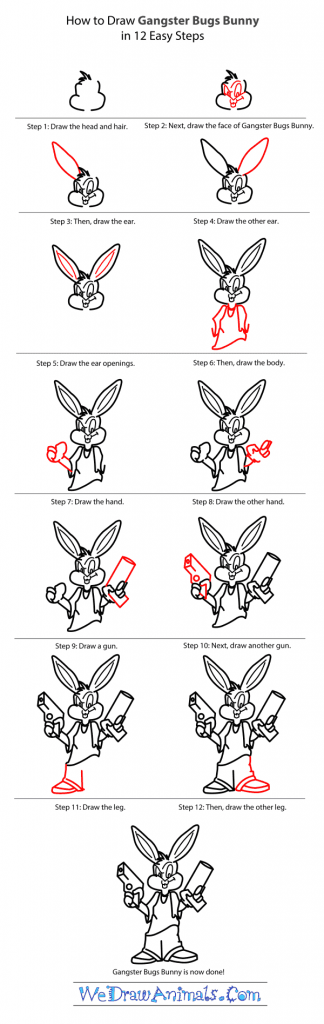 How To Draw Gangster Bugs Bunny From Looney Tunes