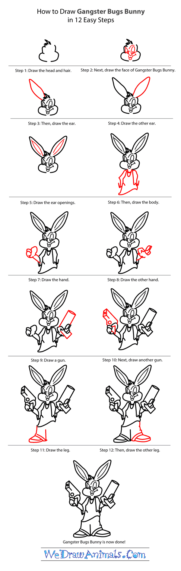 How to Draw Gangster Bugs Bunny From Looney Tunes - Step-by-Step Tutorial