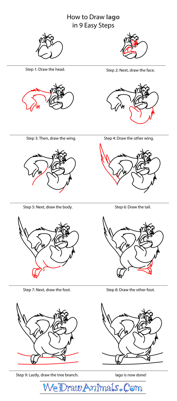 How to Draw Iago From Aladdin - Step-by-Step Tutorial