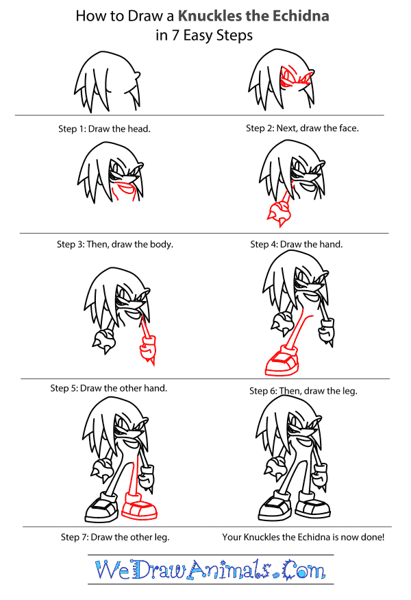 How to Draw Knuckles The Echidna - Step-by-Step Tutorial