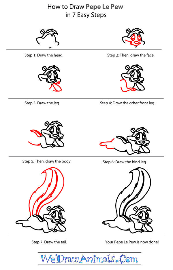 How to Draw Pepe Le Pew - Step-by-Step Tutorial