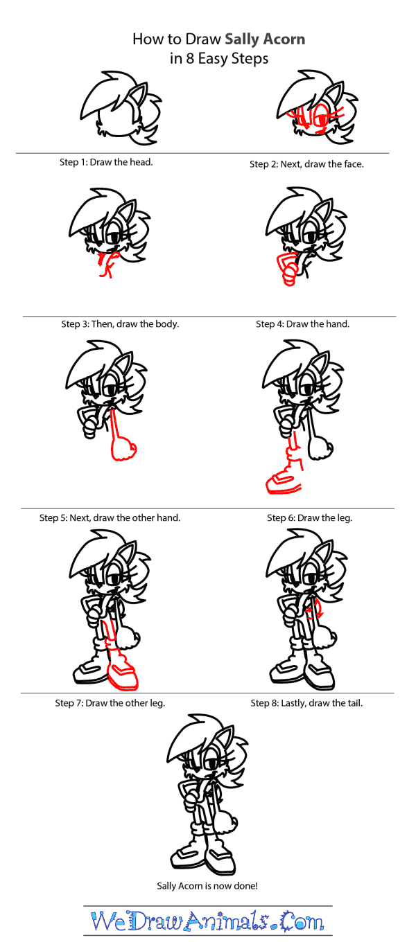 How to Draw Sally Acorn From Sonic The Hedgehog - Step-by-Step Tutorial