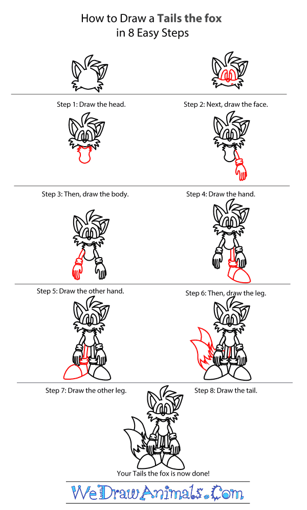 How to Draw Tails The Fox From Sonic The Hedgehog - Step-by-Step Tutorial